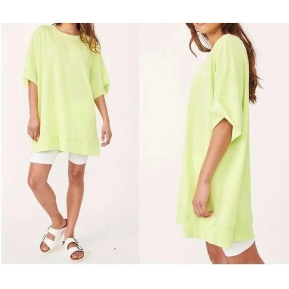 Infinitely Free People Cozy Cool Girl Sleep Tee Oversized Neon Green Women Small - Picture 1 of 16